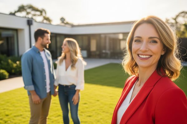 Couple meeting with a real estate agent to discuss buying a home in Burlington